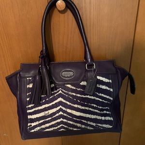 Large Purple Zebra Coach Tote